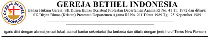 Contoh kepala surat resmi Gereja Bethel Indonesia