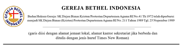 Contoh kepala surat resmi Gereja Bethel Indonesia